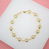 18K Gold Filled Flower Engraved Bracelet With Round CZ Stone (I155)