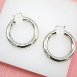 18K Rhodium Filled 7mm Thick Chunky Hoops Lever Back Hoop (J19)(J20)(J21)(J22)