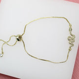 18K Gold Filled Adjustable Box Chain Bracelet With CZ Cubic Zirconia Stones And Snake Charm (I141)