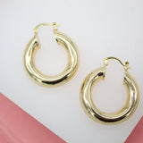 18K Gold Filled 8mm Thick Chunky Lever Back Hoop Earrings (J19)