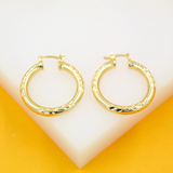 18K Gold Filled Thick Textured Latch Back Hoop Earrings (K48A)