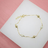 Pear & Gold Bead Box Chain Bracelet (I103)