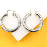 18K Rhodium Filled Thick Lever Back Hoop Earrings (J12)