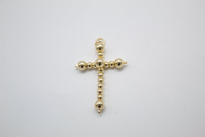 18K Gold Filled Bead Dainty Golden Cross (A104) (A280)