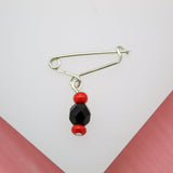 18K Gold Filled Azabache Red And Black Bead Pin