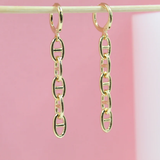 18K Gold Filled Dangle Thin Mariner Link Drop Earrings