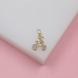 Gold Filled Kid Girl & Boy Riding A Bike Pendant Charms With Clear Stones