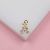 Gold Filled Kid Girl & Boy Riding A Bike Pendant Charms With Clear Stones