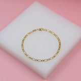 18K Gold Filled Rounded Figaro Inspired Box Bracelet (I35)