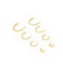 A collection of shiny gold hoop earrings in descending sizes is arranged neatly on a white surface.