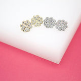 18K Gold Filled Four Leaf Clover Stud Earrings With Micro CZ Cubic Zirconia Stone (L104)