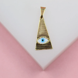 18K Gold Filled Evil Eye Triangle Shaped Pendant Colored Eye