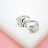 18K Rhodium Filled Cracked Huggies Earrings (Style B)