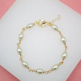 18K Gold Filled Oval Pearl Bracelet (I95)