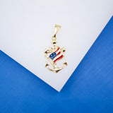 18k Gold Filled Anchor American Flag Pendant