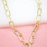 18K Gold Filled 8mm Paperclip Chain With CZ Cubic Zirconia Stones (F161)