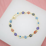 18K Gold Filled Multi-Color Colorful Evil Eye Charms Bracelet (I10)