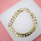 18K Gold Filled 9mm Curb Cuban Bracelet Chain With Grip Texture