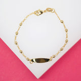 Gold Filled Beaded Figaro Bracelet With Oval Plate (XX15)