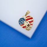 18k Gold Filled American Flag Heart Shaped Pendant