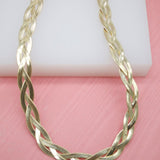 18K Gold Filled 3mm Triple Twisted Herringbone Snake Chain (H14)