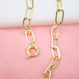 18K Gold Filled 8mm Paperclip Chain With CZ Cubic Zirconia Stones (F161)