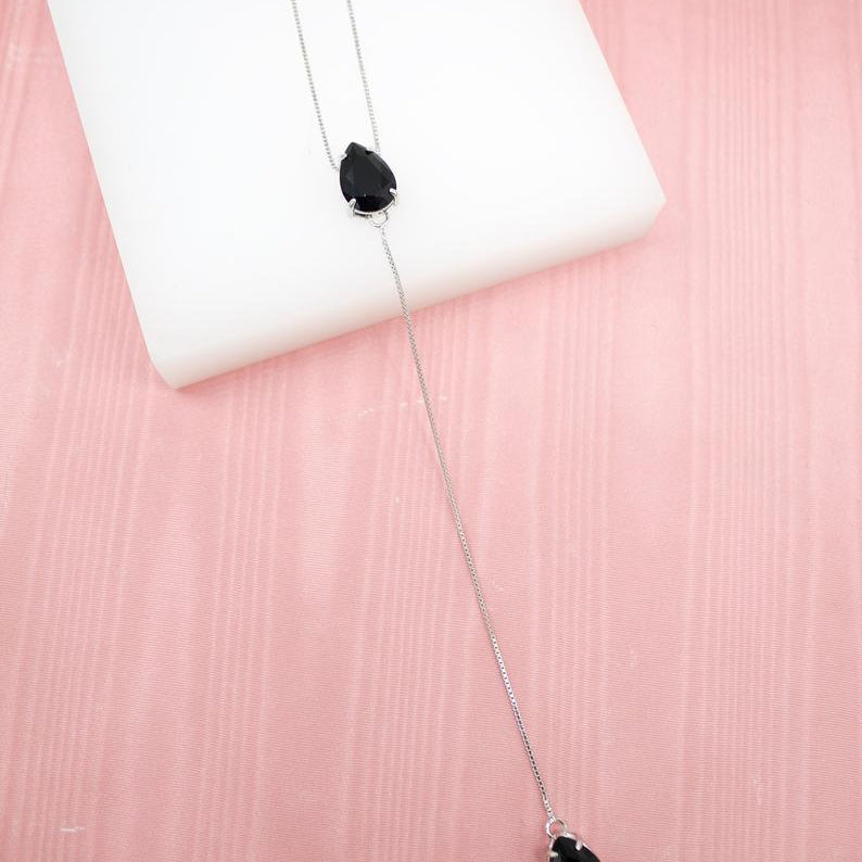 18K Gold Filled Dainty Dangle Lariat Necklace With Red Green Blue Black Tear Drop CZ Stones (G162)