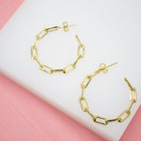 18K Gold Filled Dainty Paper Clip Chain Open Hoop Stud Earrings (K171)(K175)
