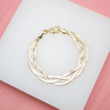 18K Gold Filled 3mm Triple Twisted Herringbone Snake Chain Bracelet (I14)