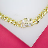 18K Gold Filled 7mm Thick Curb Cuban Chain Anklet With CZ Clasp Anklet