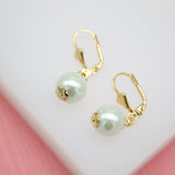 18K Gold Filled Pearl French Hoop Lock Earrings (L54)