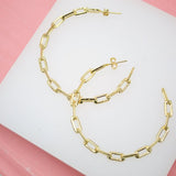 18K Gold Filled Dainty Paper Clip Chain Open Hoop Stud Earrings (K171)(K175)