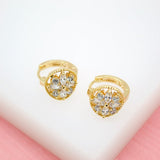 18K Gold Filled Huggies Earrings With Flower Shaped Clear Oval CZ Cubic Zirconia Stones (L73) (STYLE U)