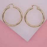 18K Gold Filled Thick Lever Back Hoop Earrings | Gold Hoop Studs (J6)