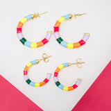 18K Gold Filled Colorful Enamel Open Hoop Stud Earrings (L55)