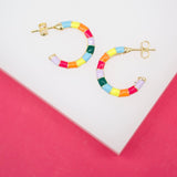 18K Gold Filled Colorful Enamel Open Hoop Stud Earrings (L55)