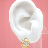 18K Gold Filled Huggies Earrings With Flower Shaped Clear Oval CZ Cubic Zirconia Stones (L73) (STYLE U)