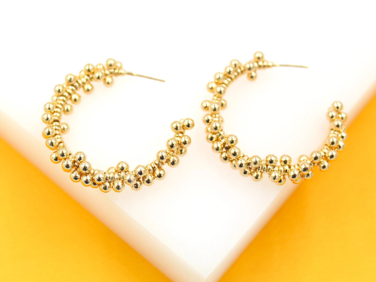 18k Gold Filled Beaded Push Back Wired Earrings (J225-227)