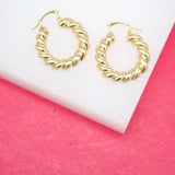 18K Gold Filled Croissant Twist Hoops Lever Back Earrings (K239)