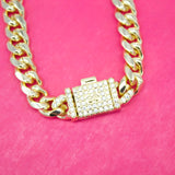 18K Gold Filled 7mm Thick Curb Cuban Chain With CZ Clasp