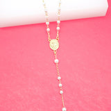 18K Gold Filled Caridad Del Cobre Rosary With Pearls And Simple Cross Charm