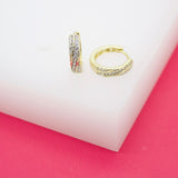 18K Gold Filled Curved Designed Huggies Pave Earrings (K216)