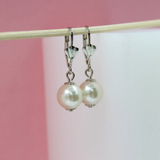 18K Rhodium Filled Synthetic Pearl Dangle Drop Hoop Earrings (L54)
