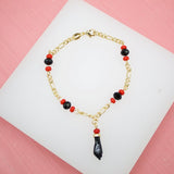 18K Gold Filled Azabache 3mm Figaro Chain Bracelet With Protection Charm (I404)