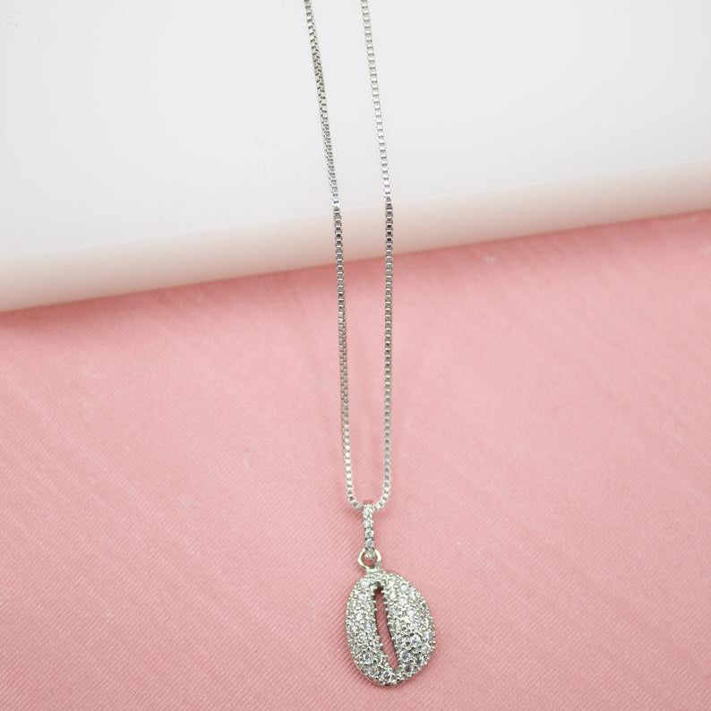 18K Gold Filled Puka Sea Shell Pendant Dainty Delicate Necklace With Clear Cubic Zirconia Stones (G127)