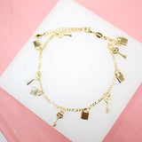 18K Gold Filled Heart Key And Lock Charm Anklet (E1)