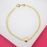 18K Gold Filled Happy Face Heart Charm With Clear Bead Bracelet