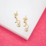 18K Gold Filled Sea Horse Fish Stud Dangle Earrings With CZ Stones (L18)