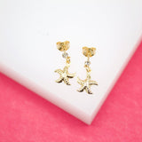 18K Gold Filled Star Fish Stud Dangle Earrings With CZ Stones