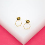 18K Gold Filled Hexagon Shaped Stud Earrings (L151-152)